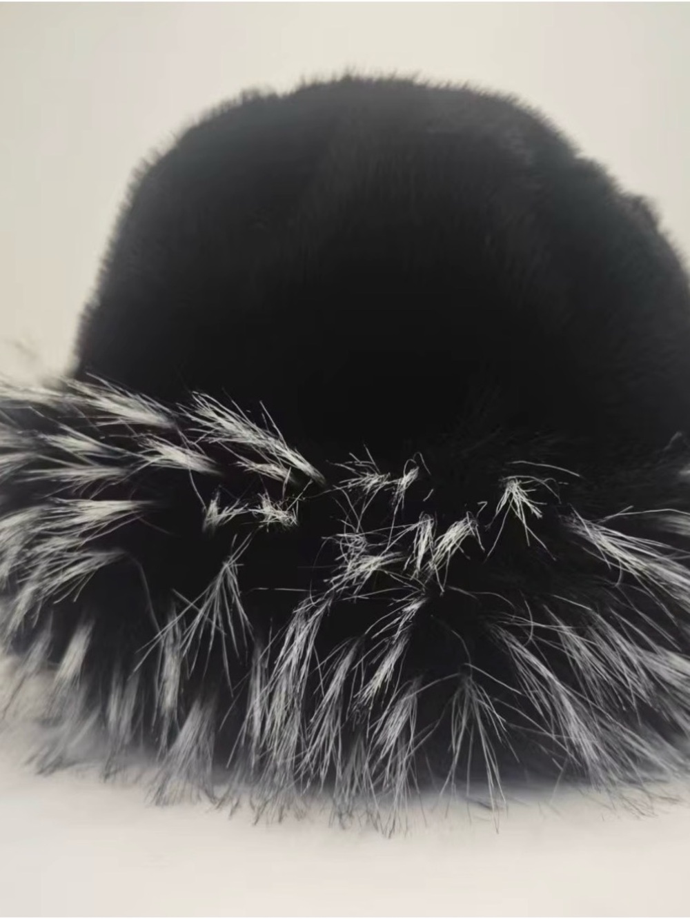 Faux Fur Pom Hat Black Trim mongolian mink beanie winter hat